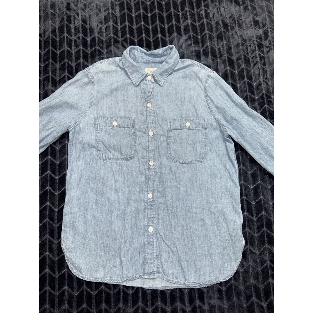 Faherty Mens Blue Chambray Denim Tencel Linen Button Down Pocket Shirt Size S - Picture 2 of 8